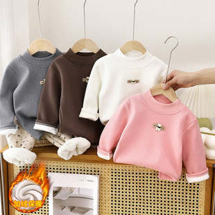 Children's Base Clothes Winter New Baby fleece-lined Thickened Boys' Half-High Collar Girls' T-Shirt Warm Children's Clothing