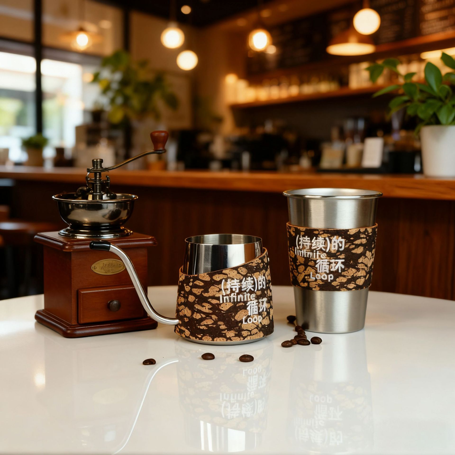 Conjunto de café de lavado a mano portátil agitado molinillo de frijoles caja de regalo utensilios de café de usuario doméstico bolsa de corcho de molas de café