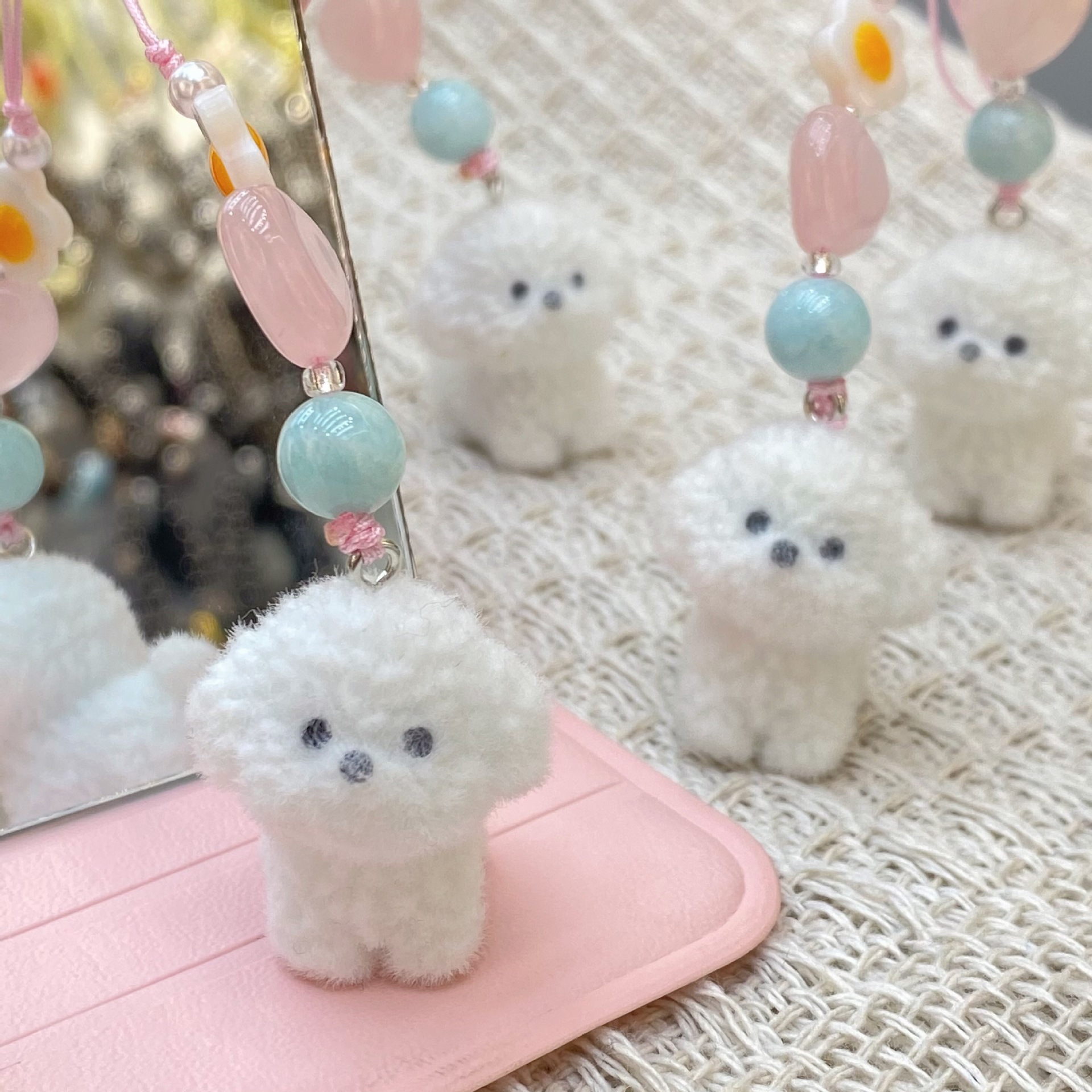 Original Flocking Bixiong Puppy Couple Pendant Animal Cartoon Fashion Bag Hanging Handmade Gift for Mobile Phone Hanging
