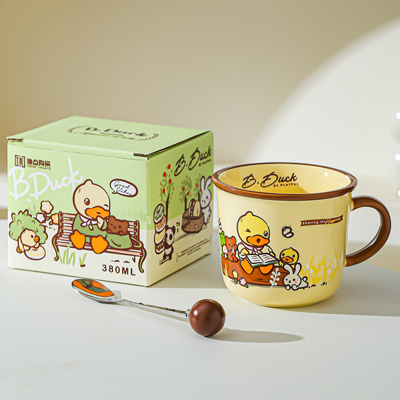 Genuine B.DUCK Little Yellow Duck Taza de cerámica de marca compartida Taza de agua de dibujos animados de red roja Taza linda taza de leche de desayuno