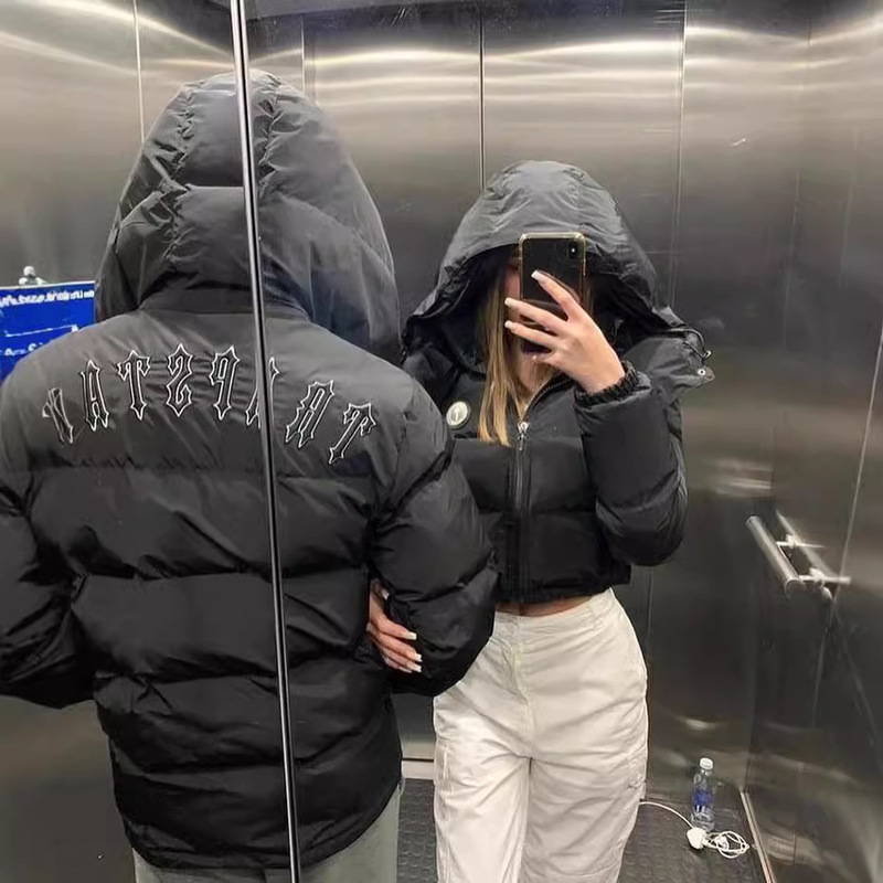 Cross-border trapstar couple's cotton-padded jacket vintage stand collar blue letter small label embroidery cotton-padded jacket jacket