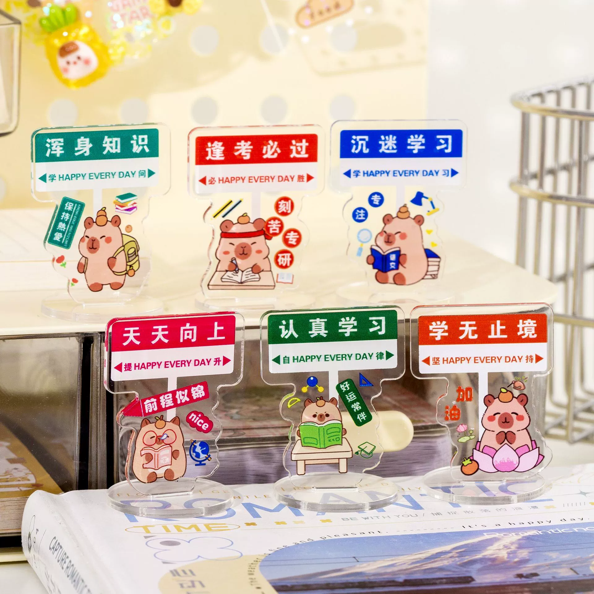 Милая капибара, студенческий настольный орнамент, подарок на выпускной, вдохновляющий текст, акриловая маленькая подставка, мини