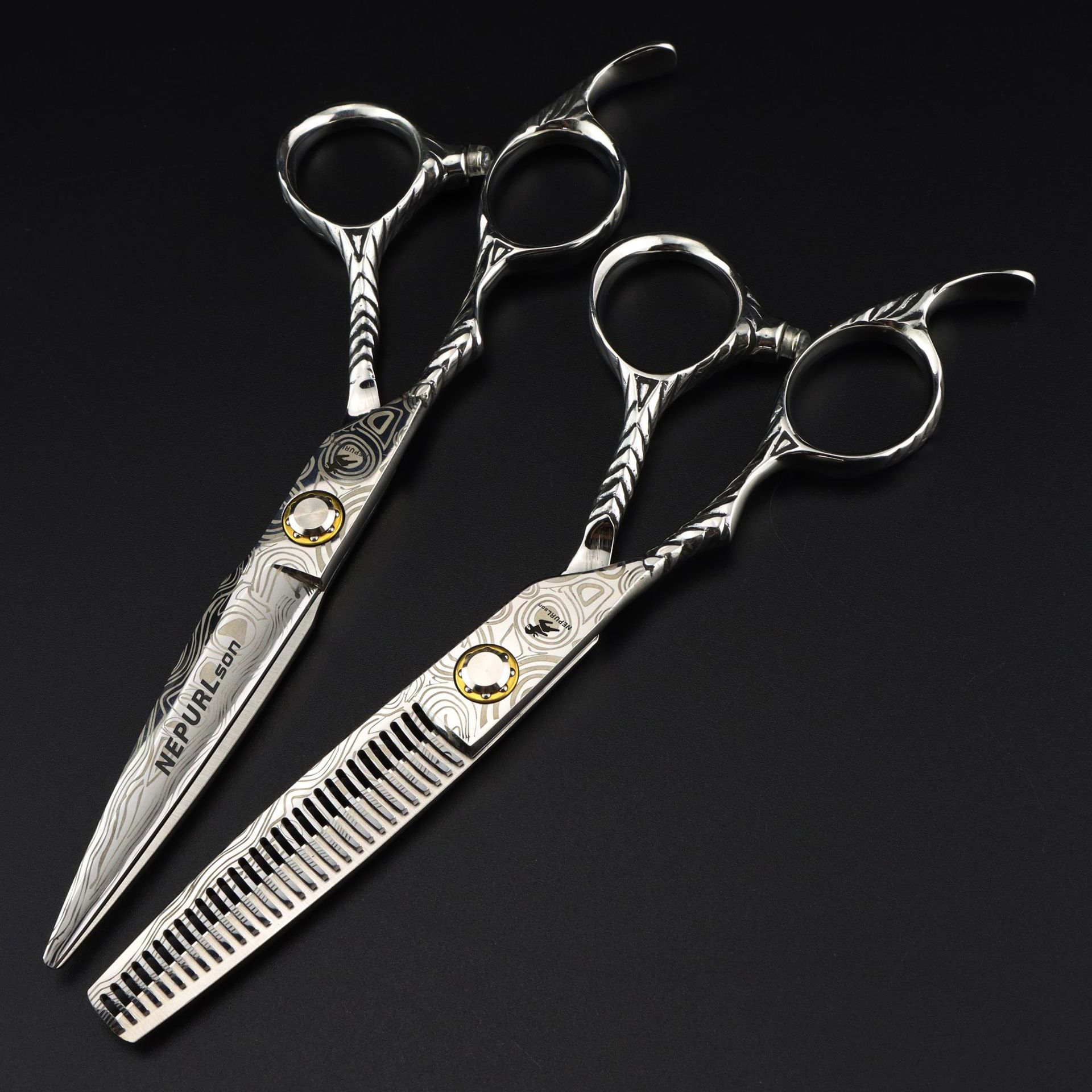 Tijeras de peluquería para zurdos con tornillo de cojinete de 6,0 pulgadas y patrón de Damasco: tijeras rectas para entresacar y cortar._voghion.com