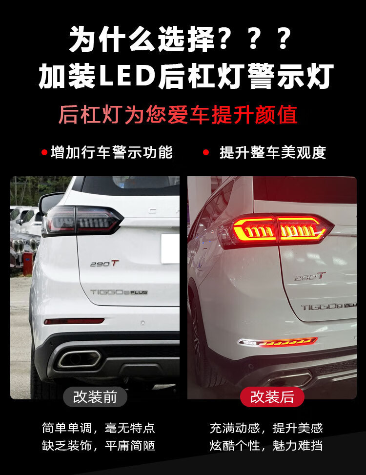 Suitable for Chery Tiggo 8 Plus Modified Led Rear Bumper Lights, Special Flowing Brake Lights and Tail Lights for Tiggo 8 Pro