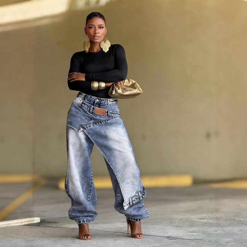 Yln4901 Cross-Border Independent Site Amazon 2026 New Design Deconstructed Layered Washed Denim Jeans Yln4901 Cross-Border Independent Site Amazon 2026 New Design Deconstructed Layered Washed Denim Jeans
