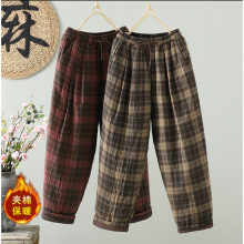 冬2025格子休闲裤子夹棉加厚保暖显瘦外穿格子百搭哈伦裤女
