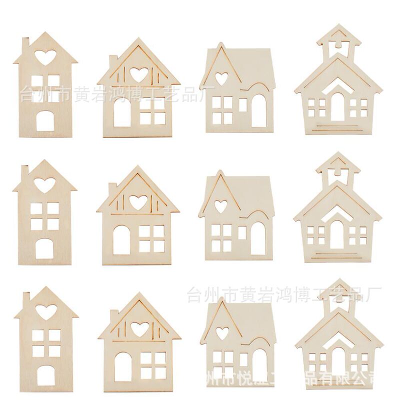Cross-Border Graffiti Wood Chips Wooden Craft House Shape Wooden Decoration Hollow DIY Craft Project Home Decoration