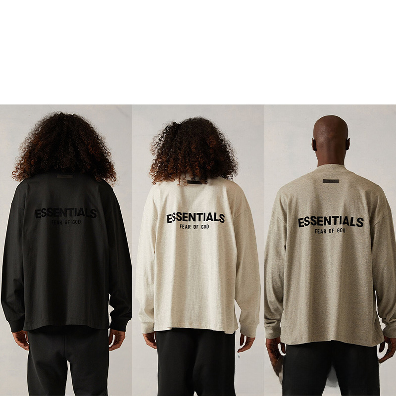 2022SS長袖T恤黑植絨字母ESSENTIALS衛衣潮牌跨境Lshirt