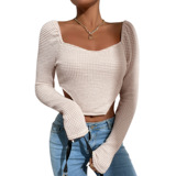 Весенний летний сексуальный трикотажный короткий свитер, лонгслив, европейский стиль, в обтяжку