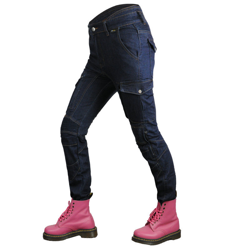 Volero motocicleta jeans Mujer kaudula motocicleta multi-bolsa ropa de trabajo pantalones de montar resistente al desgaste resistente al desgarro