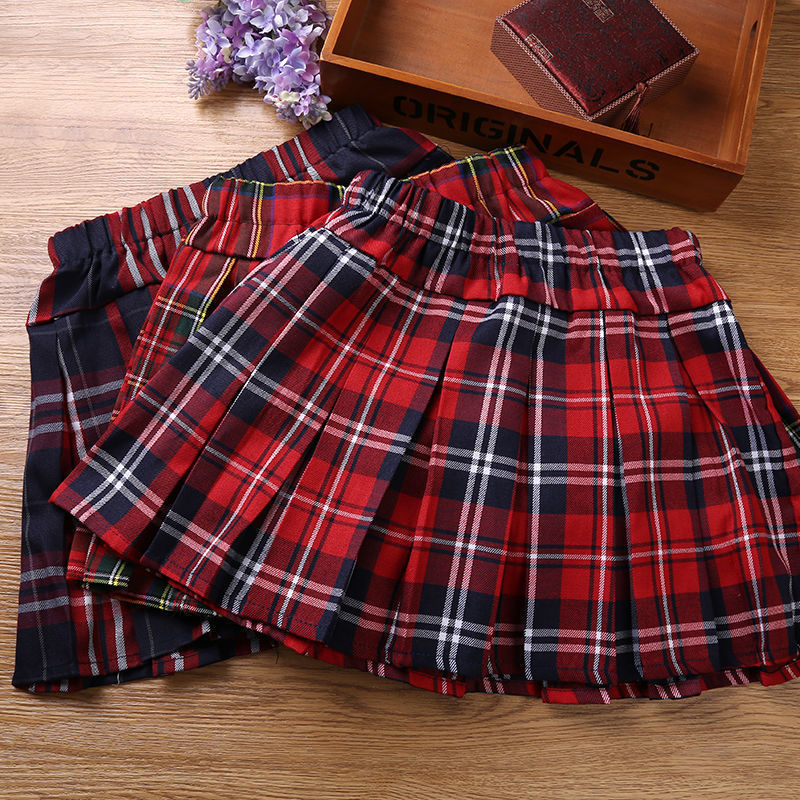 Girls' Pleated Skirt, Summer School Uniform Skirt for Primary School Students, Kindergarten Children's Red Plaid Short Skirt