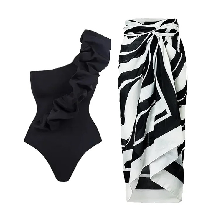 GraceChic 2024 European And American One-Piece Air Layer Decoration Solid Color High-End Swimsuit For Women_voghion.com