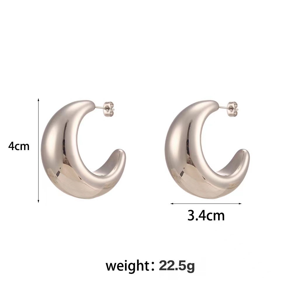 28g Weight Vacuum Plating Gold Plating Process 1 Pair Vintage Style C Shape Geometric Plating Stainless Steel 18K Gold Plated Ear Studs