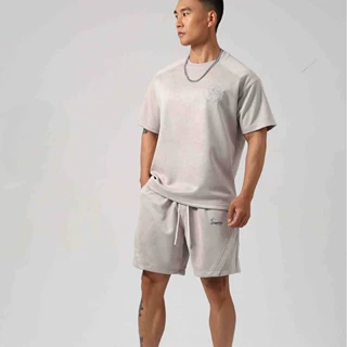 高克重鹿皮绒刺绣短袖健身运动宽松大码健身服