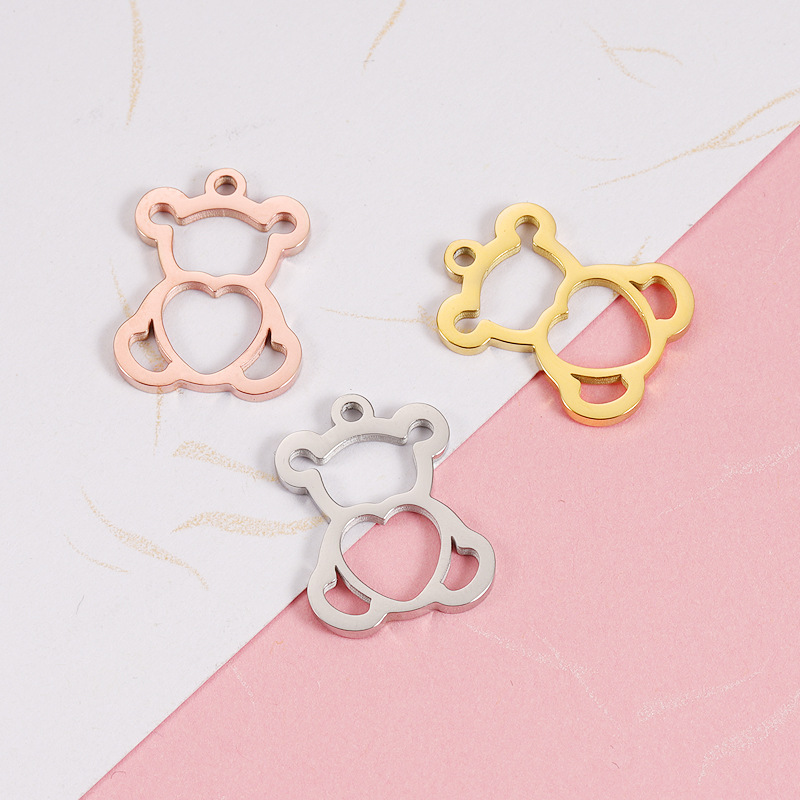 1 Piece Stainless Steel 18K Gold Plated Bear Heart Shape Pendant display picture 4