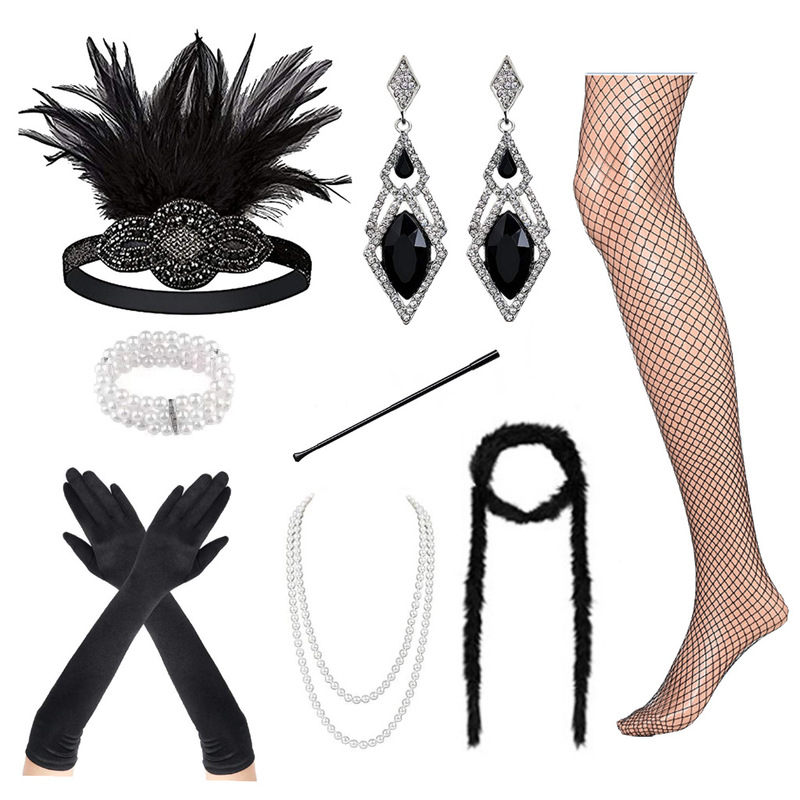 1920sフラッパーガールドレスハロウィーン衣装手袋シガレットネックレスヘッドバンドファー5点セット|undefined