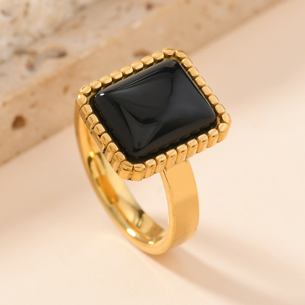 Europa y los Estados Unidos acero inoxidable transfronterizo joyería de fundición punto de onda rectangular anillo de piedra natural anillo de moda fabricantes de anillos de pareja image 7