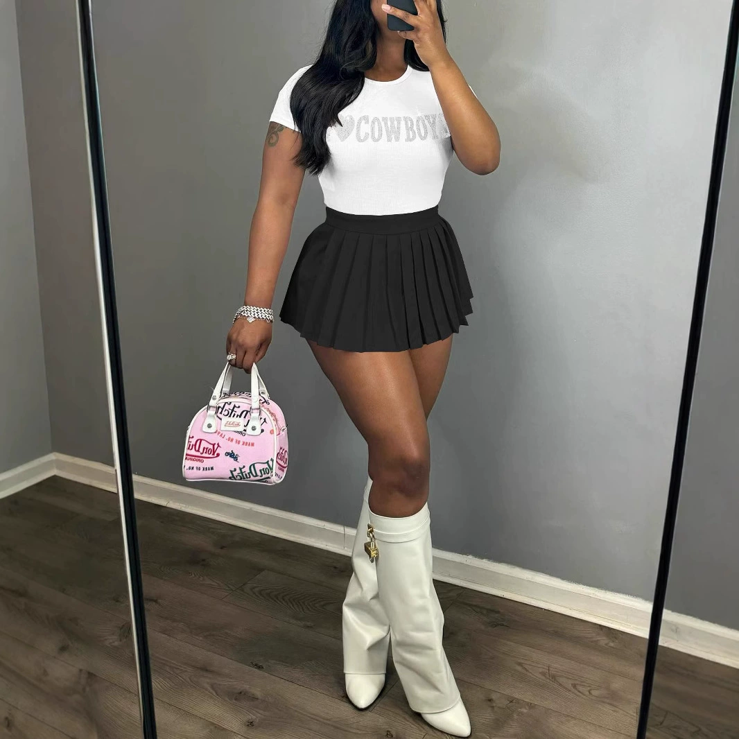 Европейская и американская мода, повседневная плиссированная юбка, комплект из двух предметов