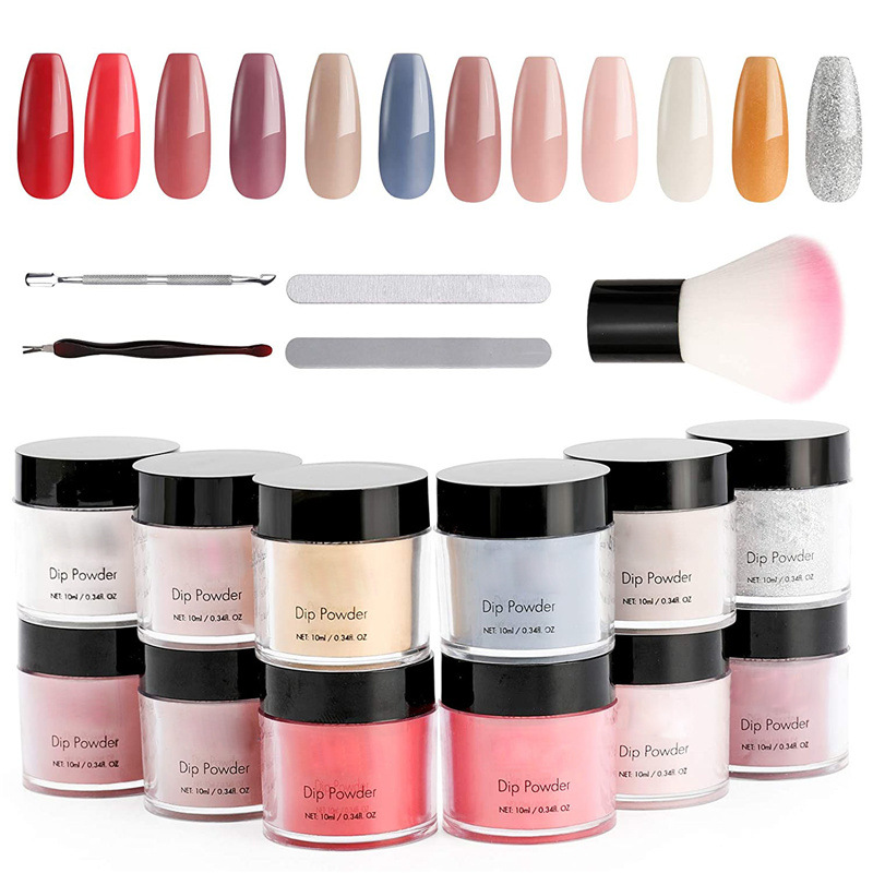 大貨款亞馬遜浸潤粉套裝 跨境美甲混色閃粉亮片浸潤粉水晶碎鉆粉