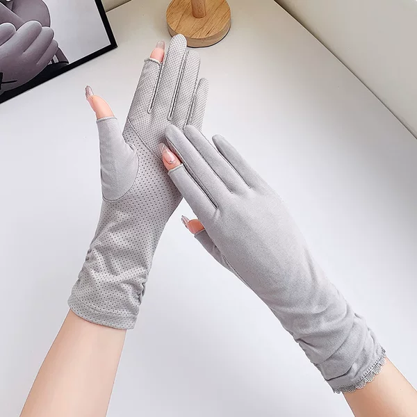 Sun Protection Gloves for Women, Mid-Length, Summer Thin, Driving, Cycling, Tea Picking, Manicure, Non-Slip Cotton Fingerless Sun Protection Gloves for Women