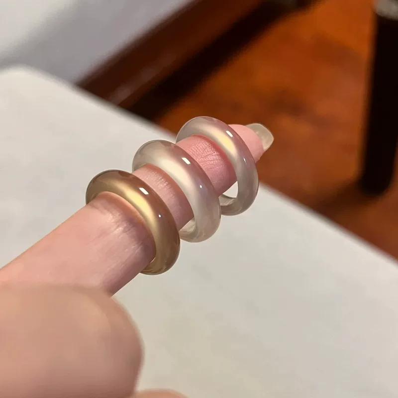 Agate Ring, organic agate with white-jade ice effect, sizes 15–18 (random color)