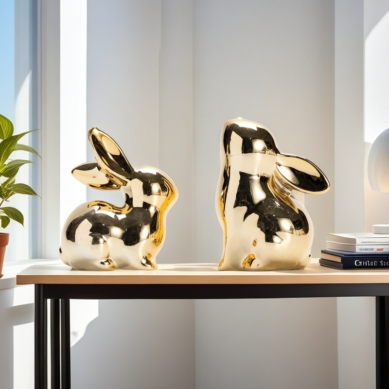 Conejo de cerámica Decoración moderna del hogar Sala de estar de cerámica Accesorios de estudio Lujo ligero Decoración creativa de Pascua de alta gama