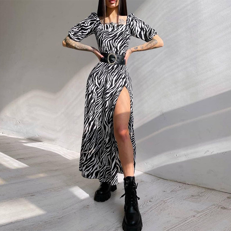 zebra print long sleeve slit dress NSONF120069