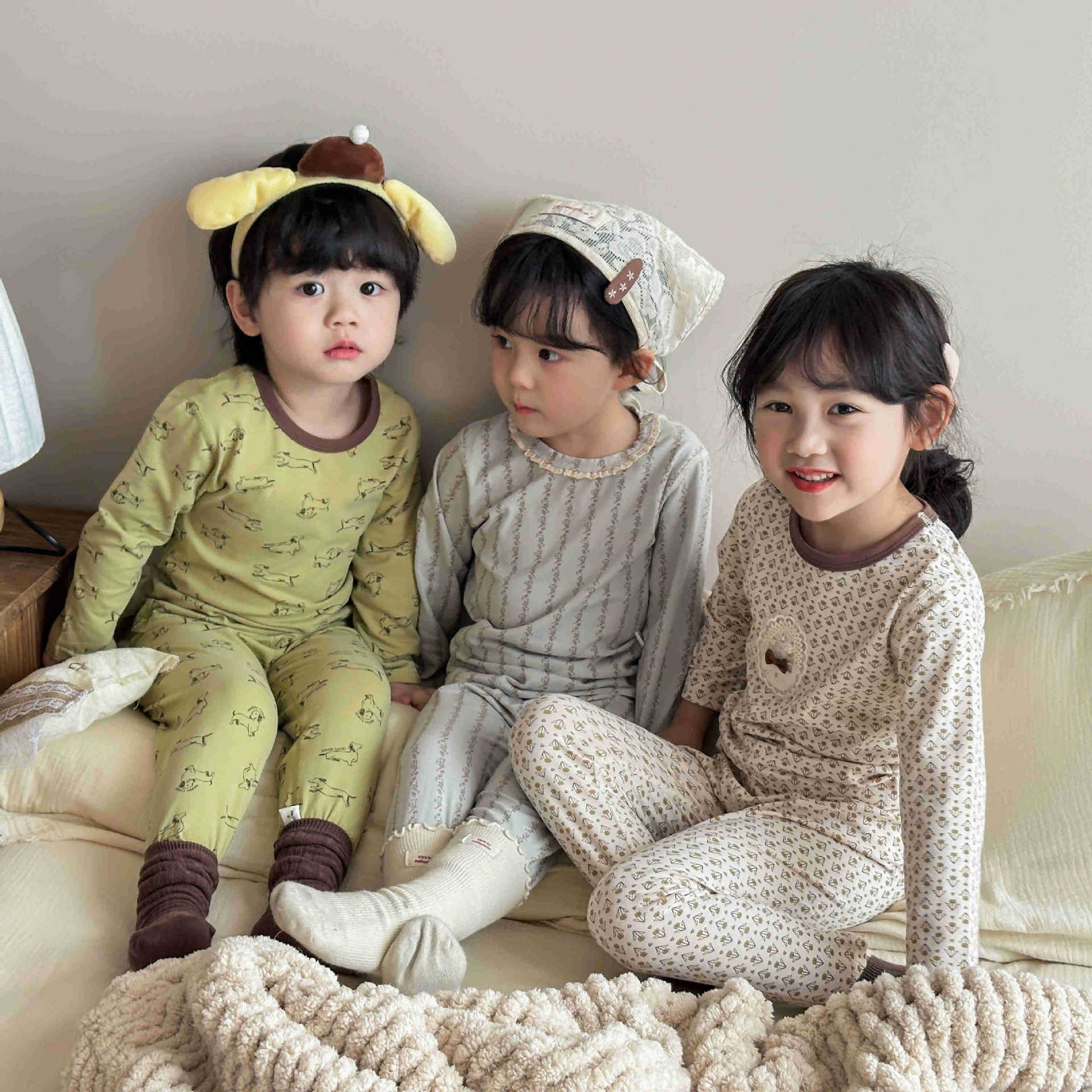 10A Antibacterial Kidsren's Pure Cotton Boneless Lycra Home Clothes Set for Boys and Girls Cartoon Sleeping Baby Clothes Autumn Clothes and Long Pants