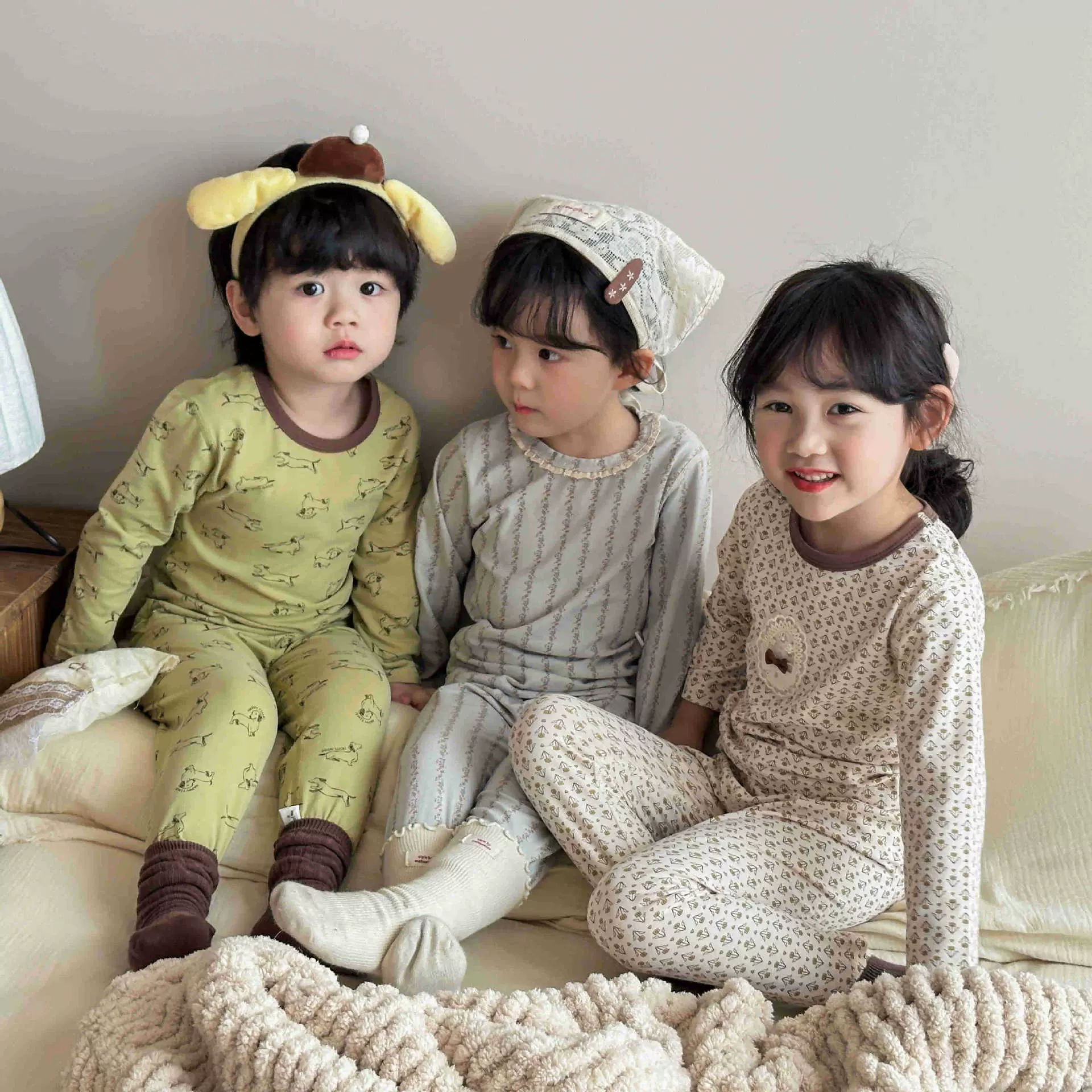 10A抗菌儿童纯棉无骨莱卡家居服套装男女童卡通睡宝宝衣秋衣秋裤