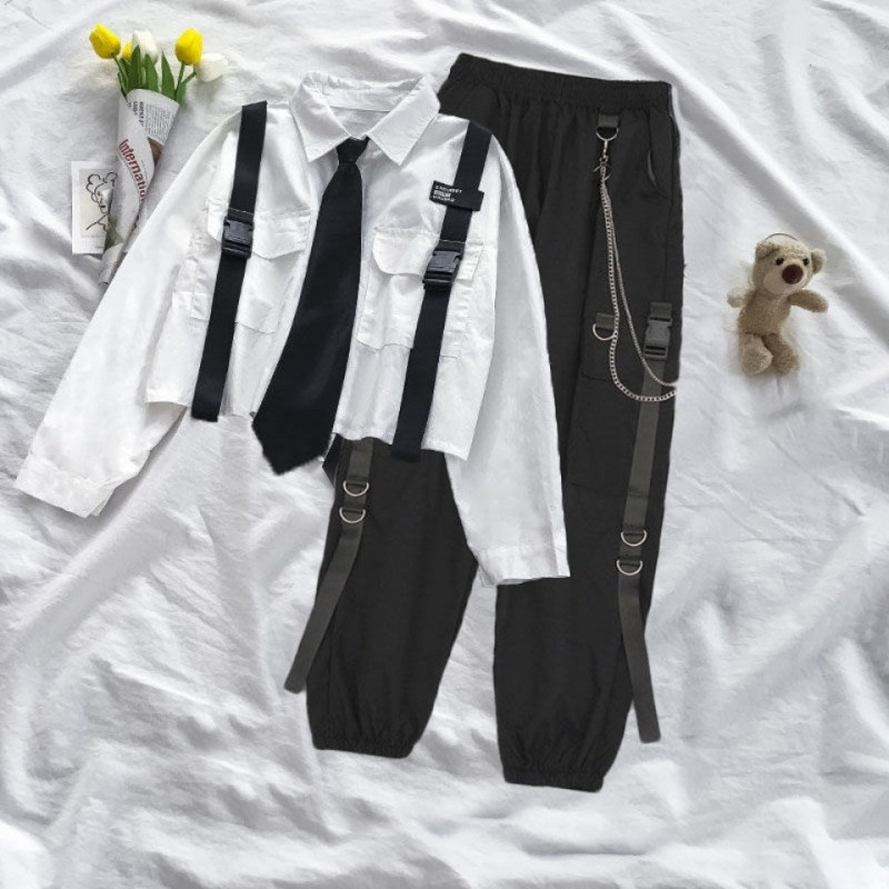 가을 2024 세트 여학생 느슨한 긴 소매 셔츠 높은 허리 스트레이트 토 바지 투피스 세트의 한국어 버전