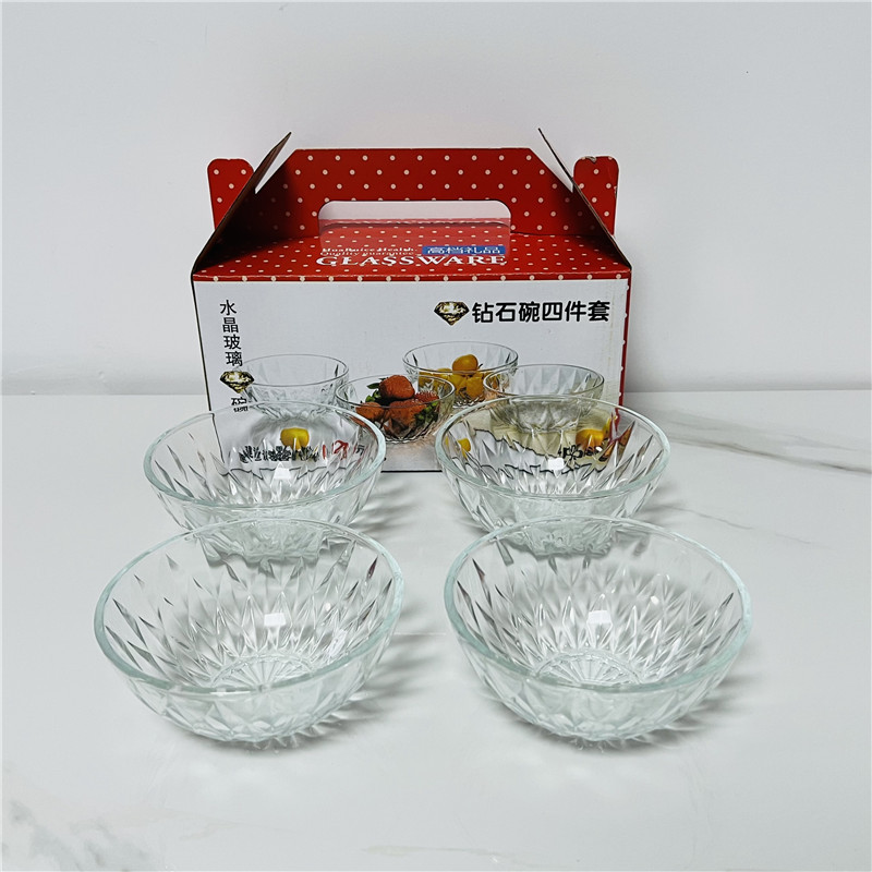 Glass Bowl Two-Piece Set, Diamond Bowl, Crystal Bowl, Glass Salad Bowl, Four-Piece Set, Six-Piece Set, Bowl Promotional Gift Wholesale Glass Bowl Two-Piece Set, Diamond Bowl, Crystal Bowl, Glass Salad Bowl, Four-Piece Set, Six-Piece Set, Bowl Promotional Gift Wholesale