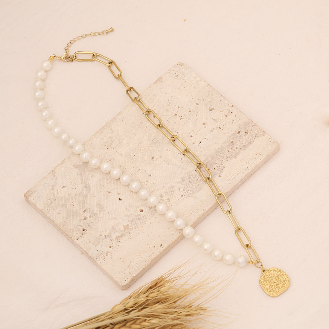 Heart decor Geometric Metal Stainless Steel Pearl Necklace