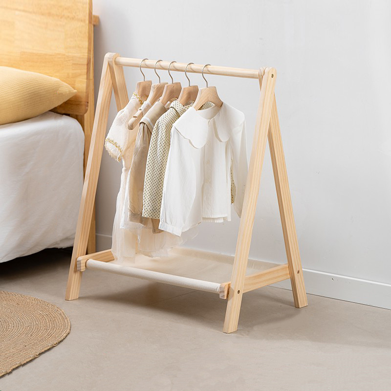 All Solid Wood Kindergarten Simple Storage Rack Kidsren's Room Floor-Standing Clothes Rack Baby Bedroom Small Coat Rack Clothes Rack