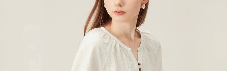 Áo sơ mi linen nữ tay lửng dáng rộng phong cách Pháp — Màu trắng nhạt chi tiết 13
