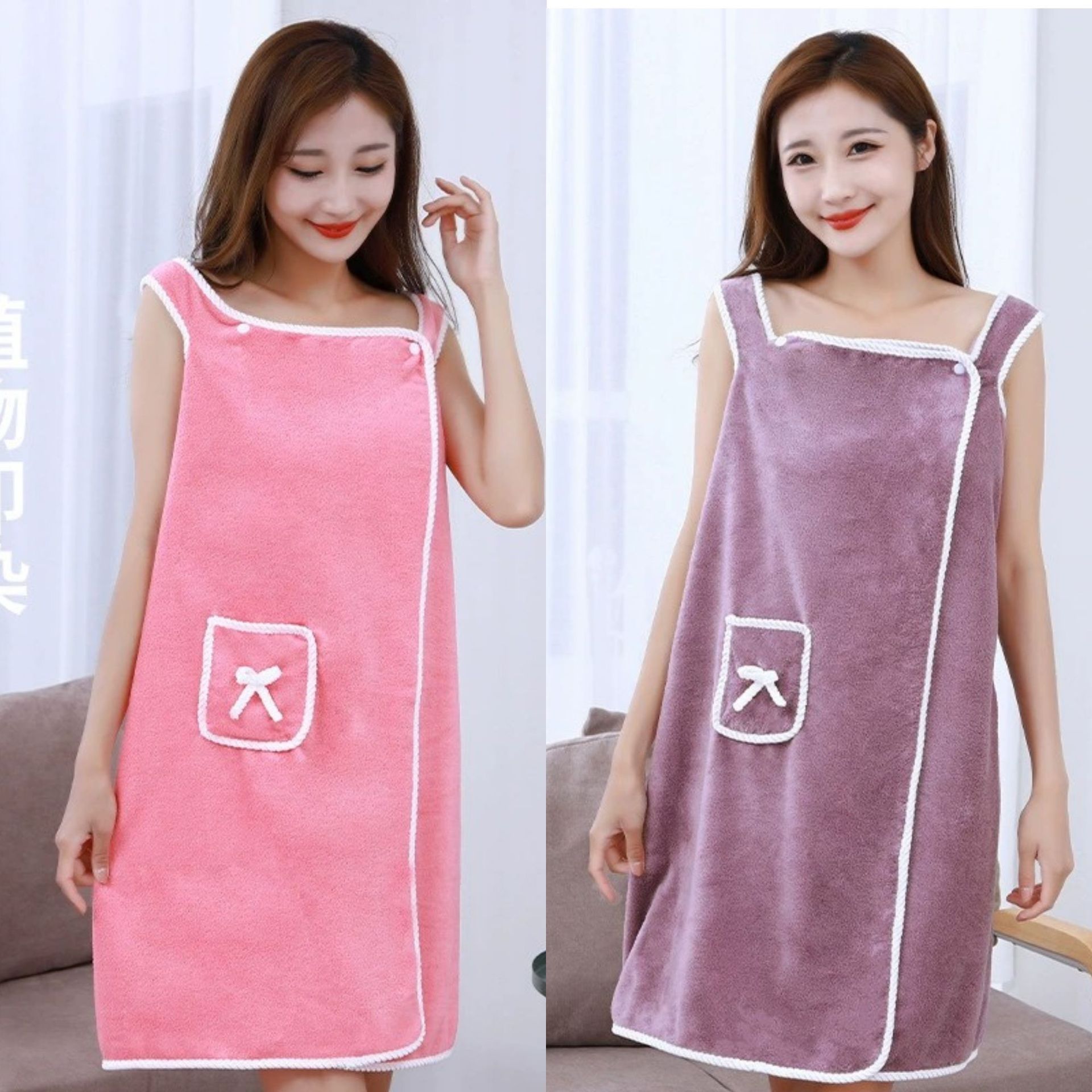 coral velvet soft cute bath towel with bow