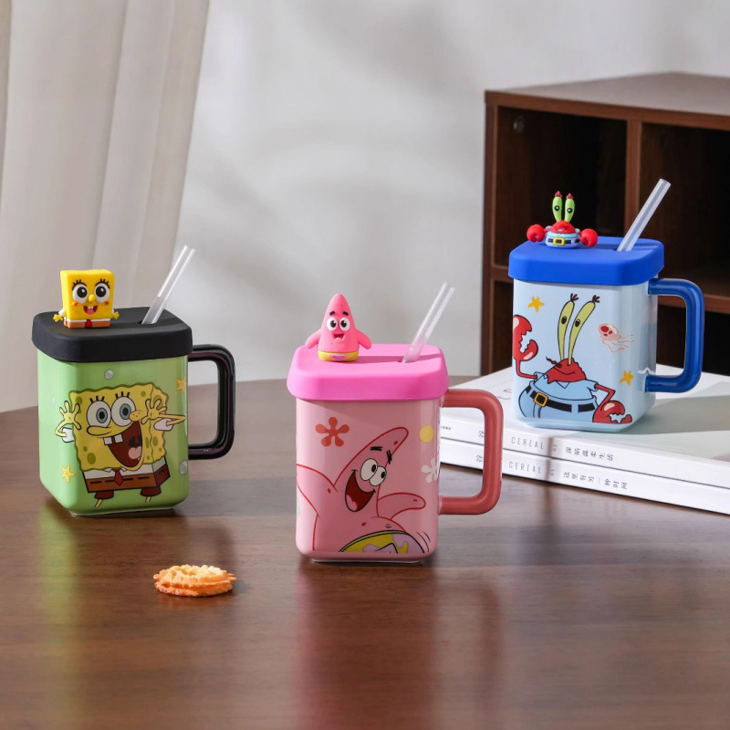 Creativo y auténtico autorizado SpongeBob pie estrella taza de agua de paja taza cuadrada de cerámica de alto valor de regalo de taza de agua