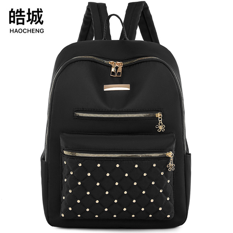 2023 nueva mochila de tela Oxford para mujer coreana, bordado de rombos de moda, mochila para computadora de gran capacidad, bolso para estudiantes