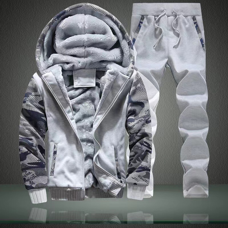 Transfronterizos de tamaño europeo un juego de camisa de terciopelo para hombres otoño y invierno grueso chaqueta con capuchón marca inchao juego deportivo cálido