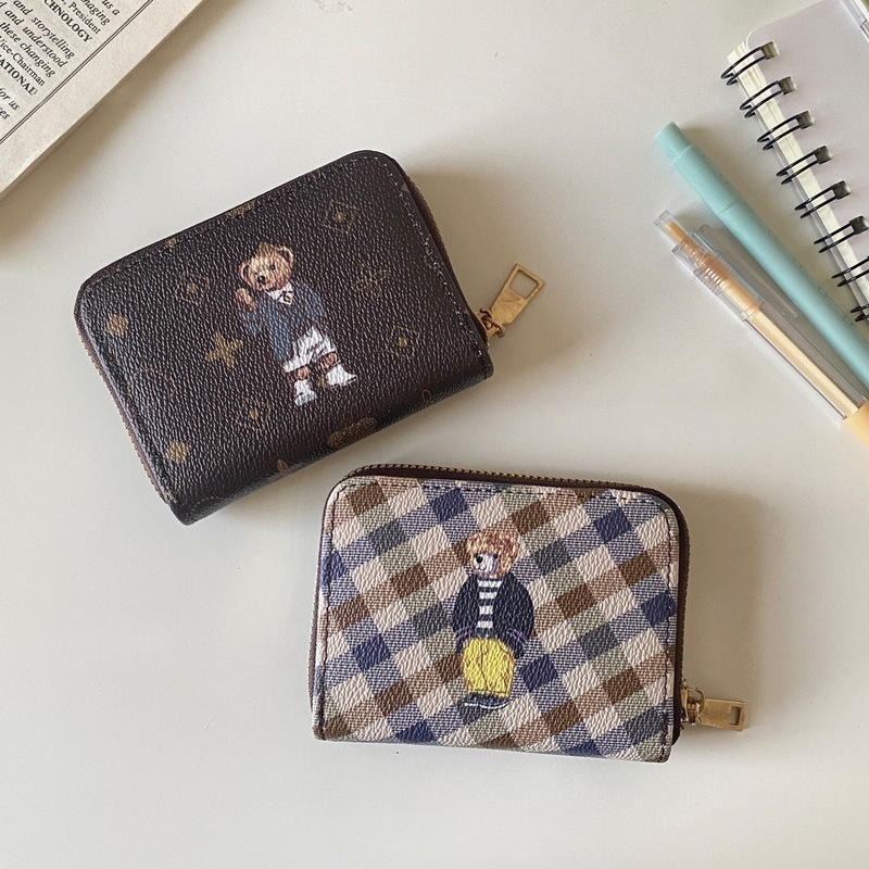 Bear Plaid Print Student Accordion Card Holder Wallet Women's Id Bag Card Storage Coin Purse Multi-Card Storage Bear Plaid Print Student Accordion Card Holder Wallet Women's Id Bag Card Storage Coin Purse Multi-Card Storage