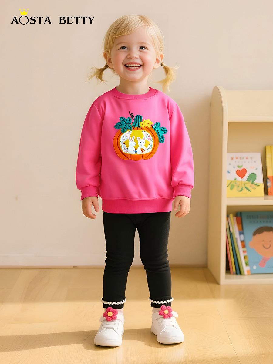 Otoño nuevo suéter para niñas estilo europeo y americano bordado de Halloween suéter para niños de manga larga de algodón de punto cuello redondo top para niños