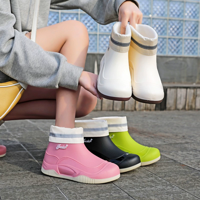 Модные туфли резиновые сапоги женские средние трубочки нескользящие женские дождевые сапоги кухня водонепроницаемая водная обувь для взрослых износостойкая нижняя легкая резиновая обувь