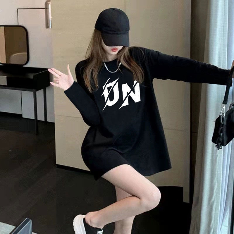 重いポンドの純綿の長袖のtシャツの女子学生はゆったりしています。|undefined