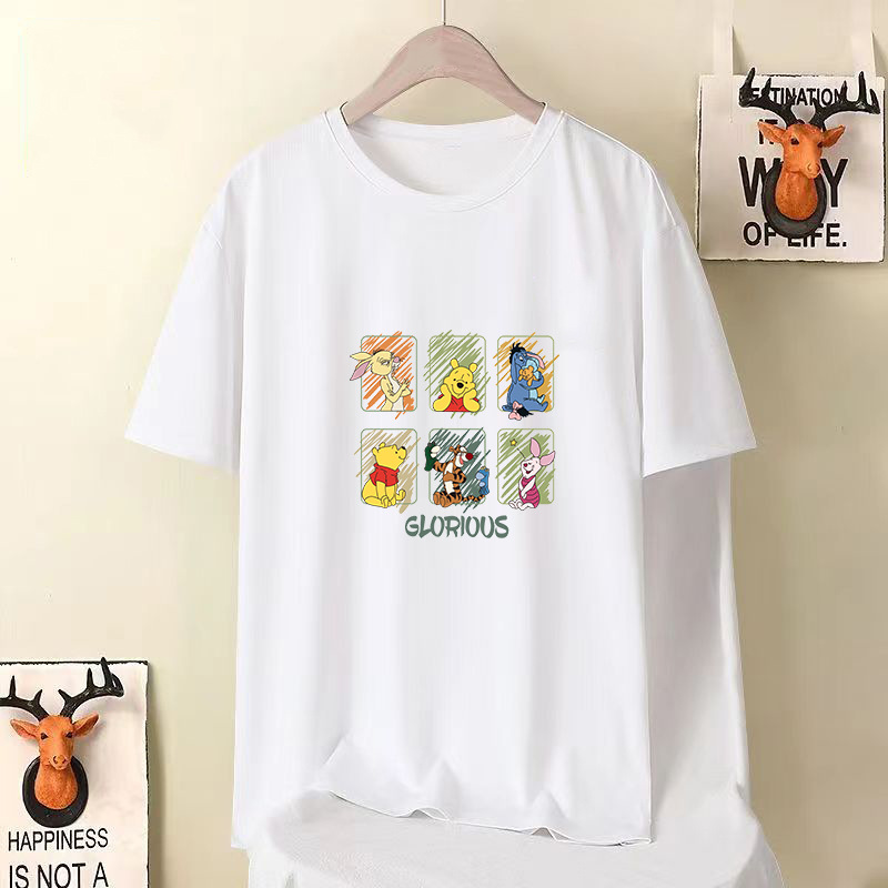 Camiseta de seda de hielo fría Hong Kong vientos bola pequeña camiseta de cuello redondo de manga corta moda para hombres y mujeres con una variedad de ropa casual para parejas