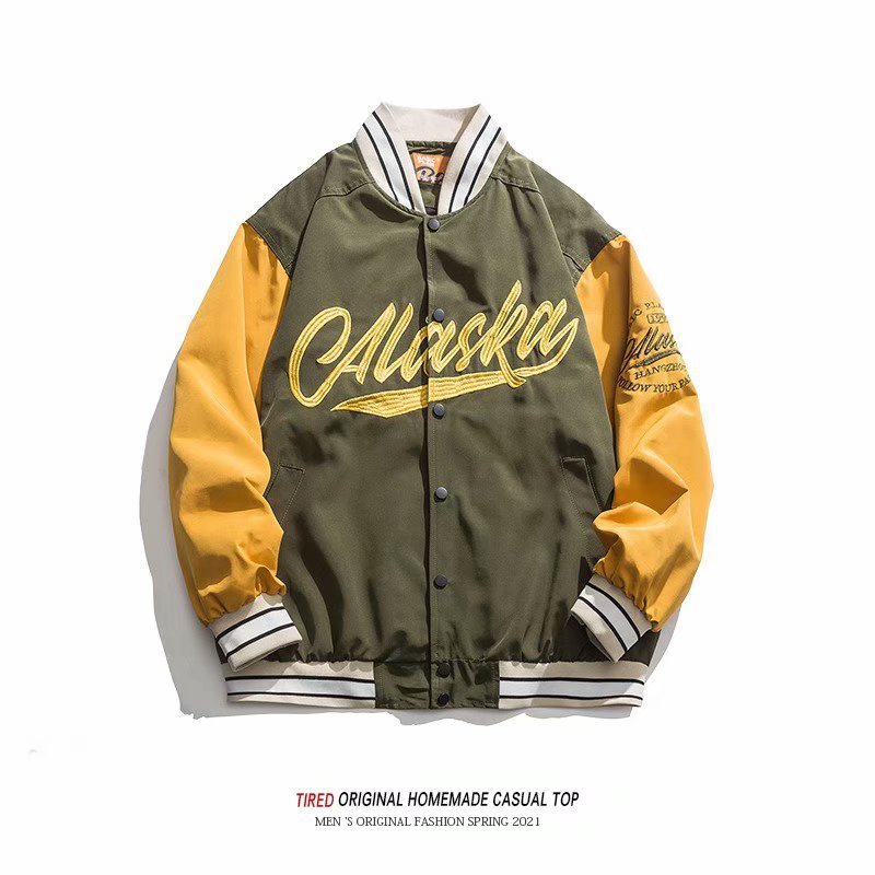 Men's Spring Jacket Letter Embroidery Contrast Stitching Baseball_voghion.com