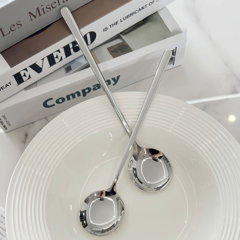 304 Stainless Steel Spoon Exquisite High-value Korean-style Long-handle High-grade Sense Spoon Household Hotel Spoon Round Spoon Western Food 304 Stainless Steel Spoon Exquisite High-value Korean-style Long-handle High-grade Sense Spoon Household Hotel Spoon Round Spoon Western Food