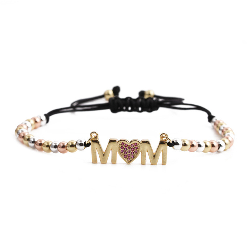 Fashion Letter Mom Heart-shape Copper Zircon Bracelet Wholesale display picture 3