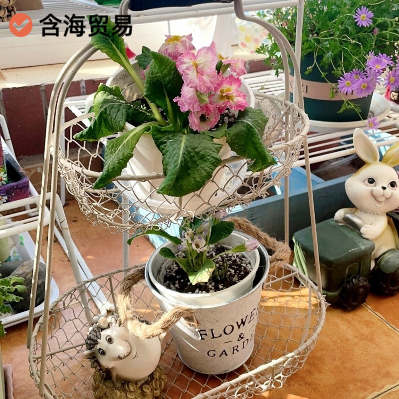 鉄芸二重収納かごパンかご花かご家庭用台所収納棚デスクトップ収納棚果物かご猫棚|undefined