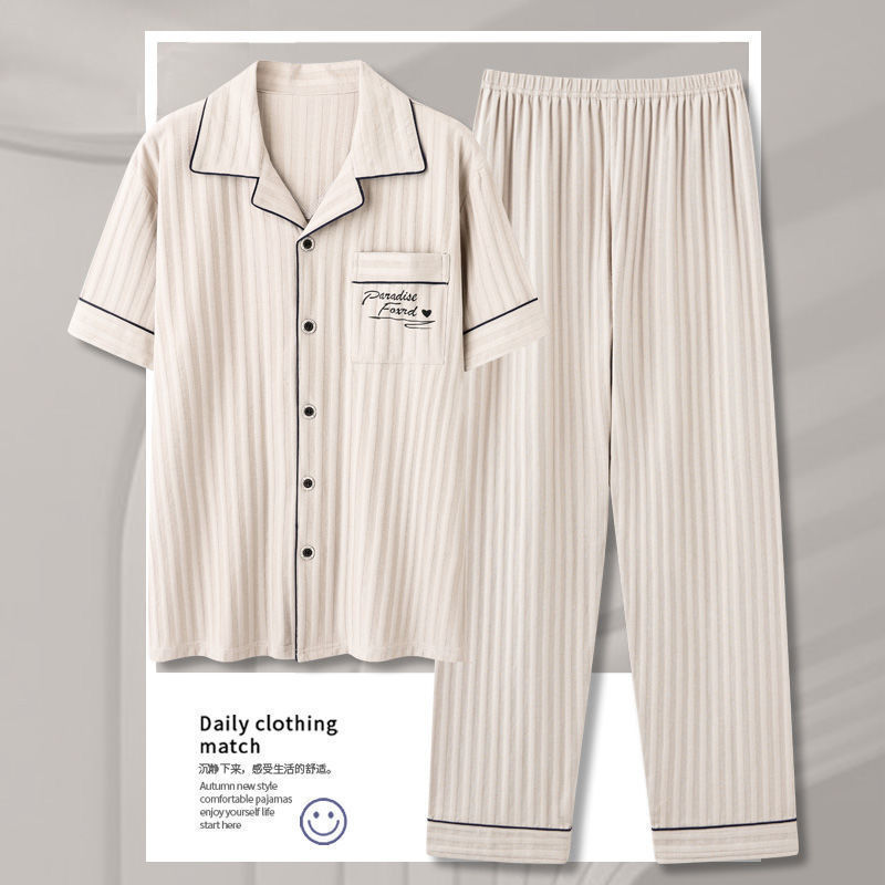 Pijamas de verano delgados de algodón pantalones de manga corta de hombre delgados de verano grande conjunto de ropa de casa