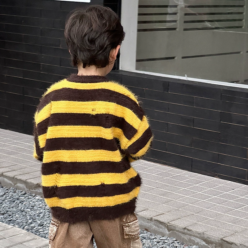 Children's demi-season knitted sweater for boys, Korean style, round collar, autumn