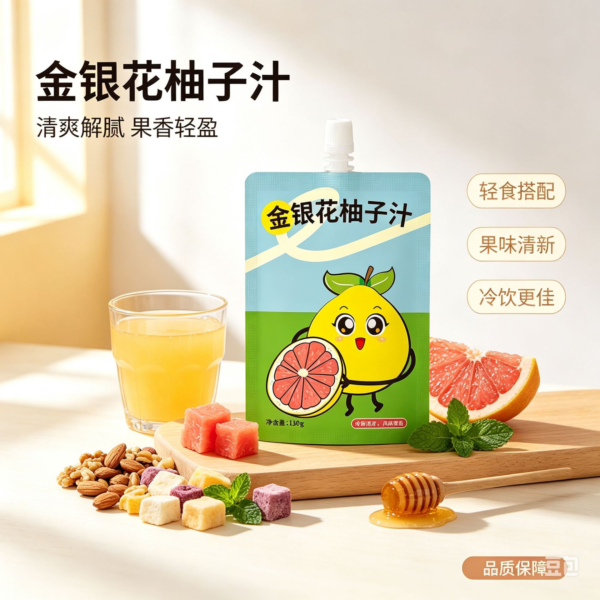 源头工厂金银花柚子汁130g袋装清润果蔬饮品支持果蔬饮品